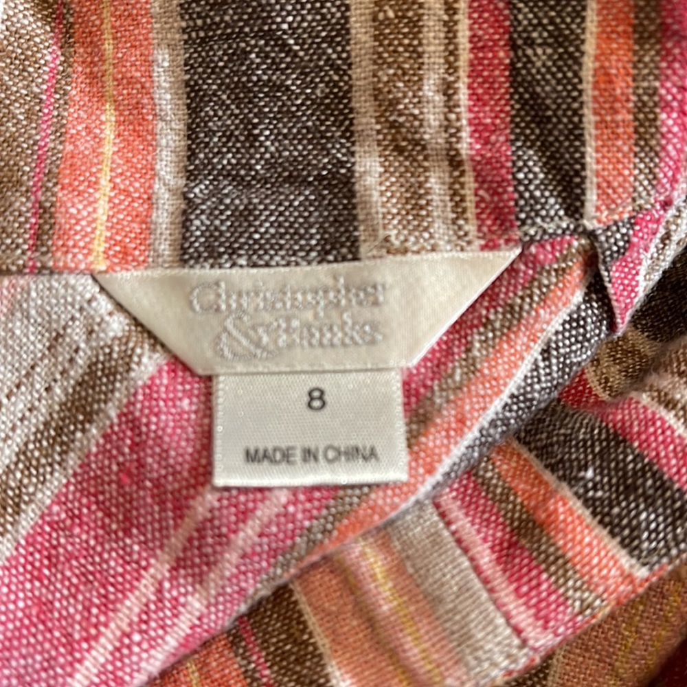 Vintage Christopher & Banks Linen High Rise Chevron Midi A-Line Skirt Pink-8 - Picture 7 of 9